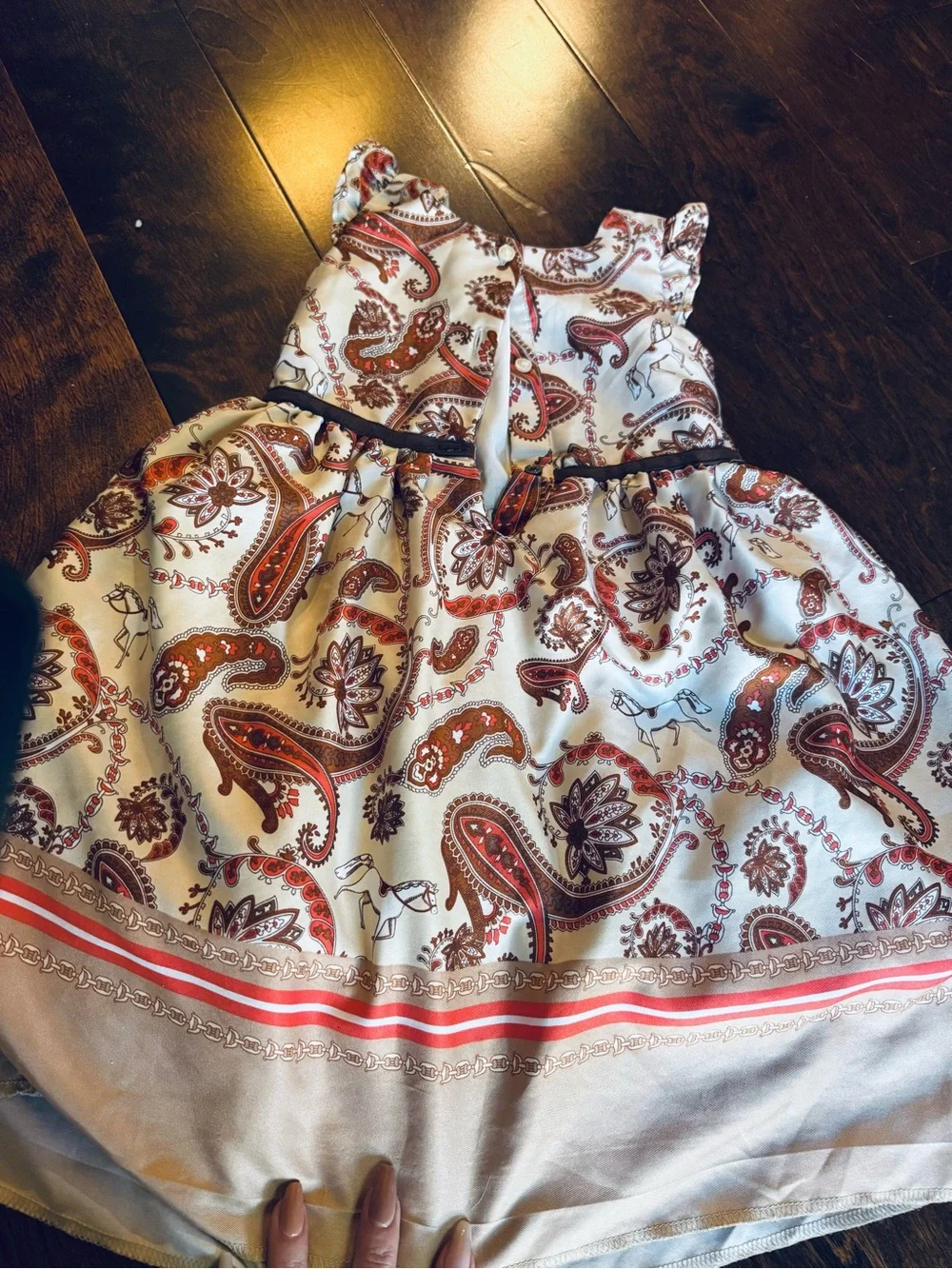 Janie and Jack White Paisley Cotton Dress with Rust and Brown Accents